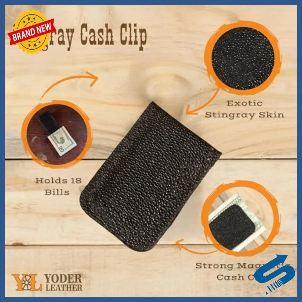 Genuine Stingray Leather Magnetic Cash Clip Slim Compact Pocket Wallet